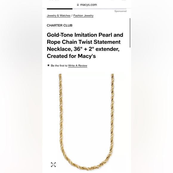 Charter Club Gold Tone and Pearl Rope Chain Necklace - Picture 4 of 4